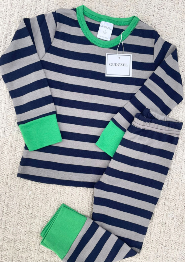 Pijama en algodon organico rayas azules