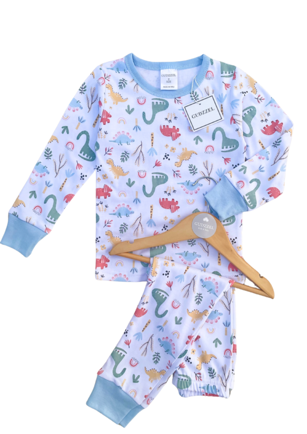 6 Pijama algodón pima celeste Dinosaurios