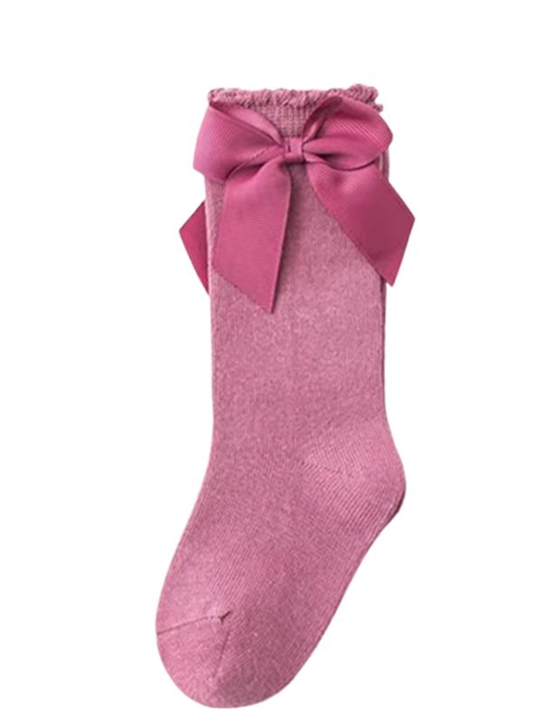 medias larga con lazo lila rosa