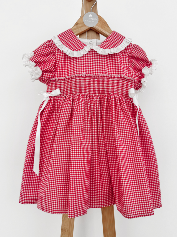Vestido clásico manga corta Vichy Rojo