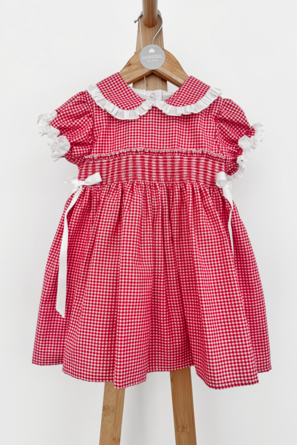 Vestido clásico manga corta Vichy Rojo