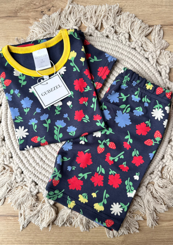PROMOCIÓN DE PIJAMAS (81) Pijama verano algodón pima flores fondo azul
