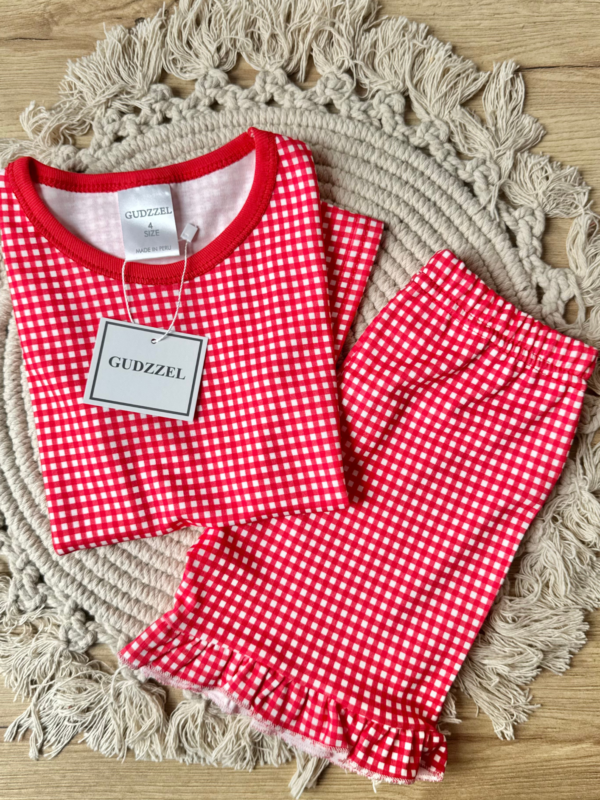 Pijama verano algodón pima vichy rojo