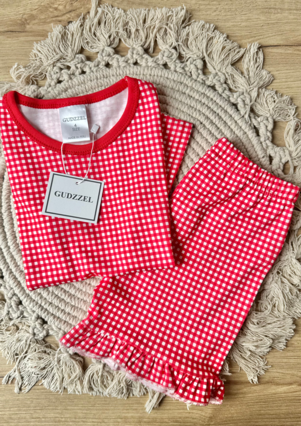 PROMOCIÓN DE PIJAMAS (85) Pijama verano algodón pima vichy rojo