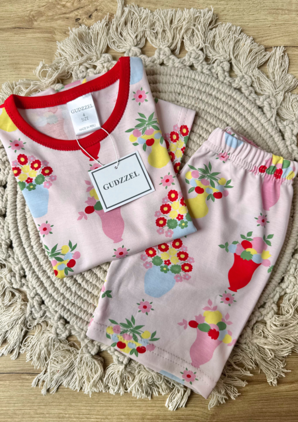 PROMOCIÓN DE PIJAMAS (86) Pijama verano algodón pima flores fondo rosado