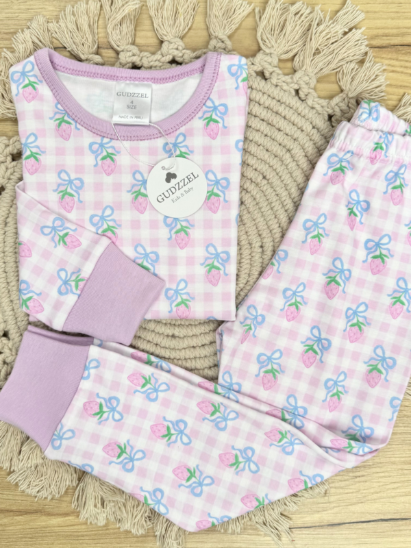 Pijama algodón pima Fresas Lila con Lazos