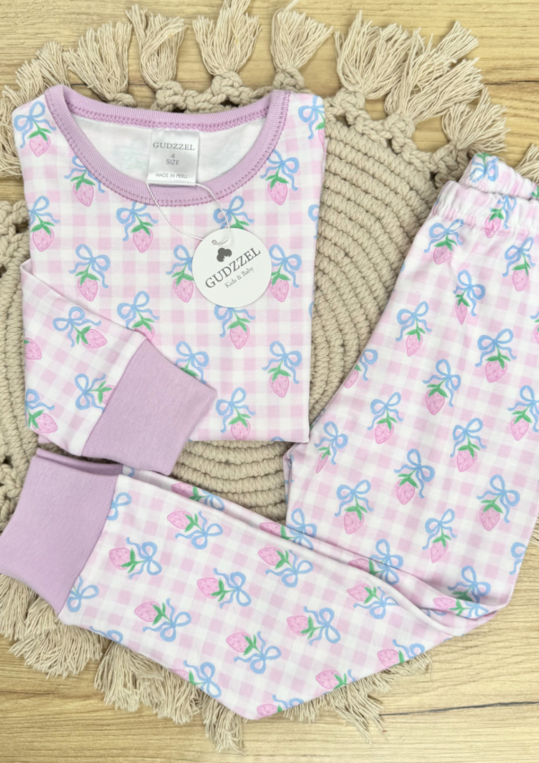Pijama algodón pima Fresas Lila con Lazos